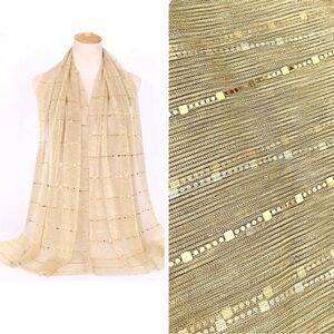 Elegant Tan Gold & Silver Sheer Sparkling Metallic Scarf